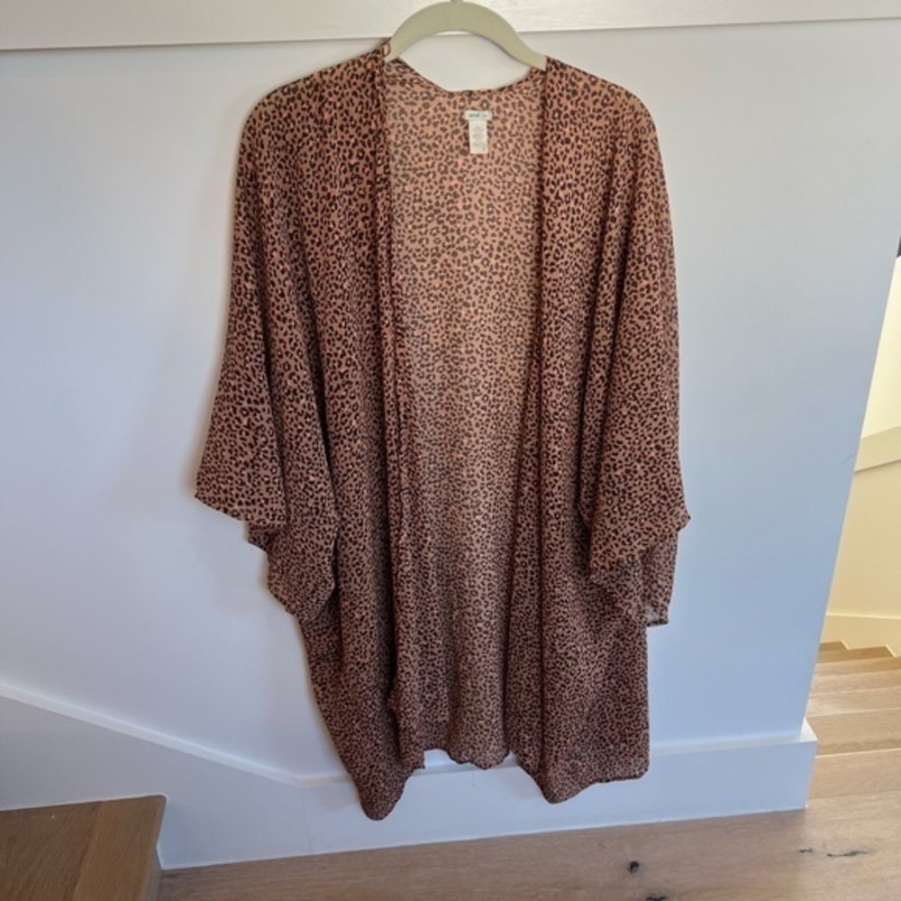 AERIE Leopard Print Kimono Cardigan 0/S Long With Sleeves